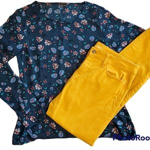 The Limited Long Sleeve Dark Turquoise Dressy Floral Blouse in Size XS